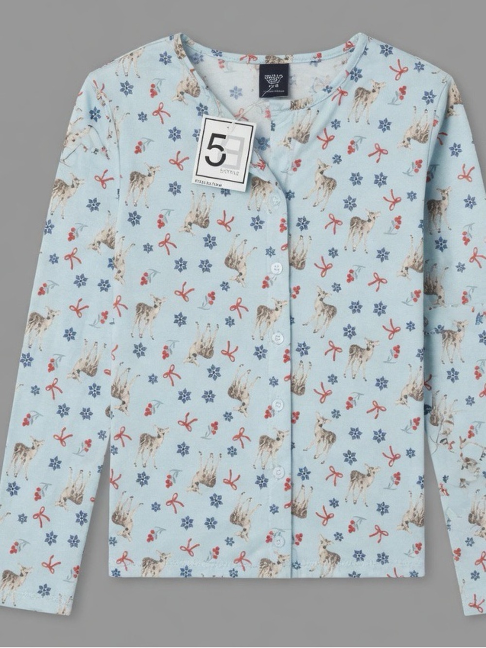Kids Size M Long Sleeve Reindeer Snowflake Henley button Top Holiday Shirt
